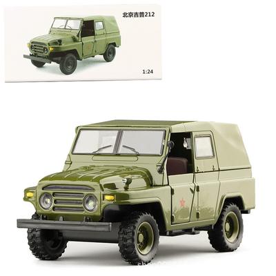 Modelo de carro de brinquedo Jeep Truck em liga metálica, escala 1/24, presente com som e luz, verde exército