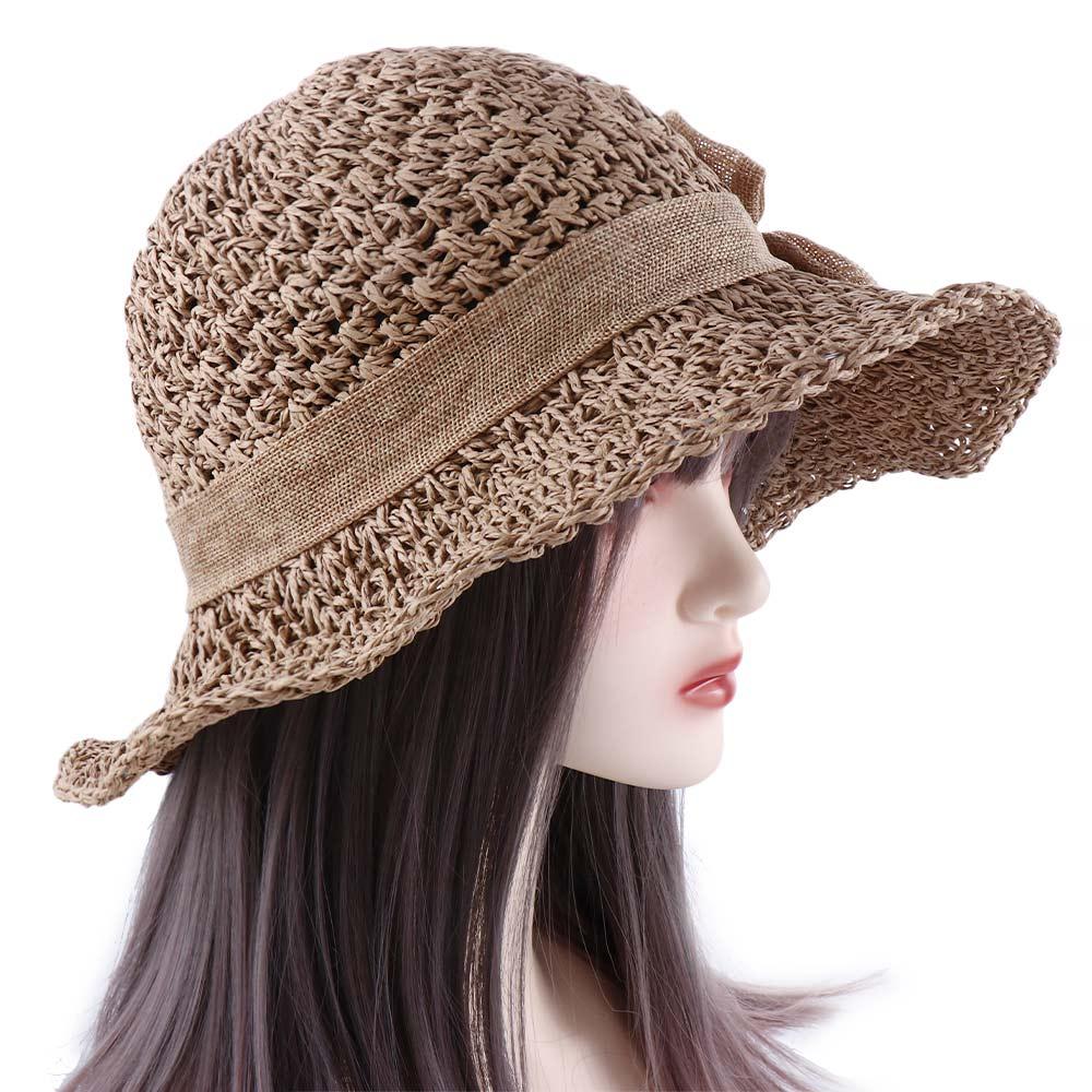 Sun Hat Bow Bucket Hats Solid Color Korean Style Cap Women Sun Hat Shading Hat Seaside Straw Hat