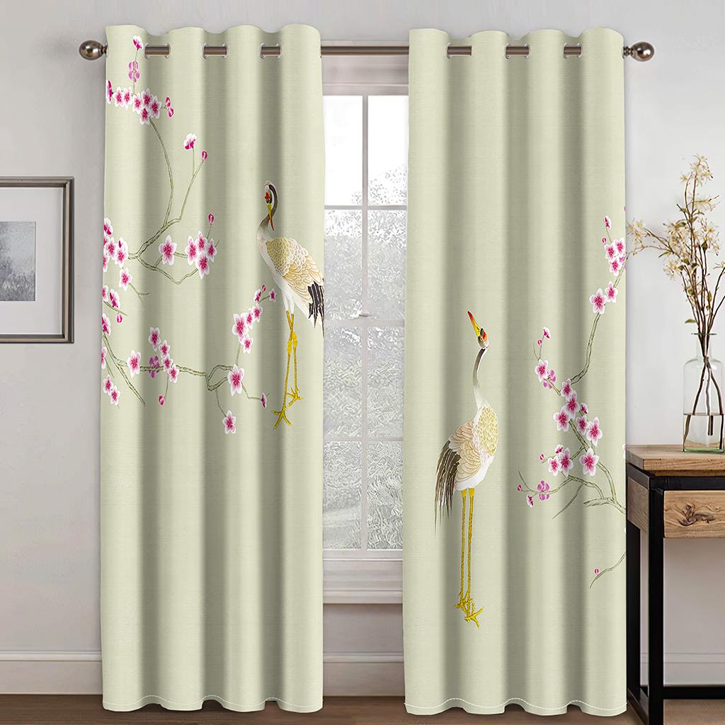 Cartoon Animal Cat Floral Flying Crane Curtain Suitable For Children Living Room Kitchen Bedroom Balcony Window Decor 2 Panels