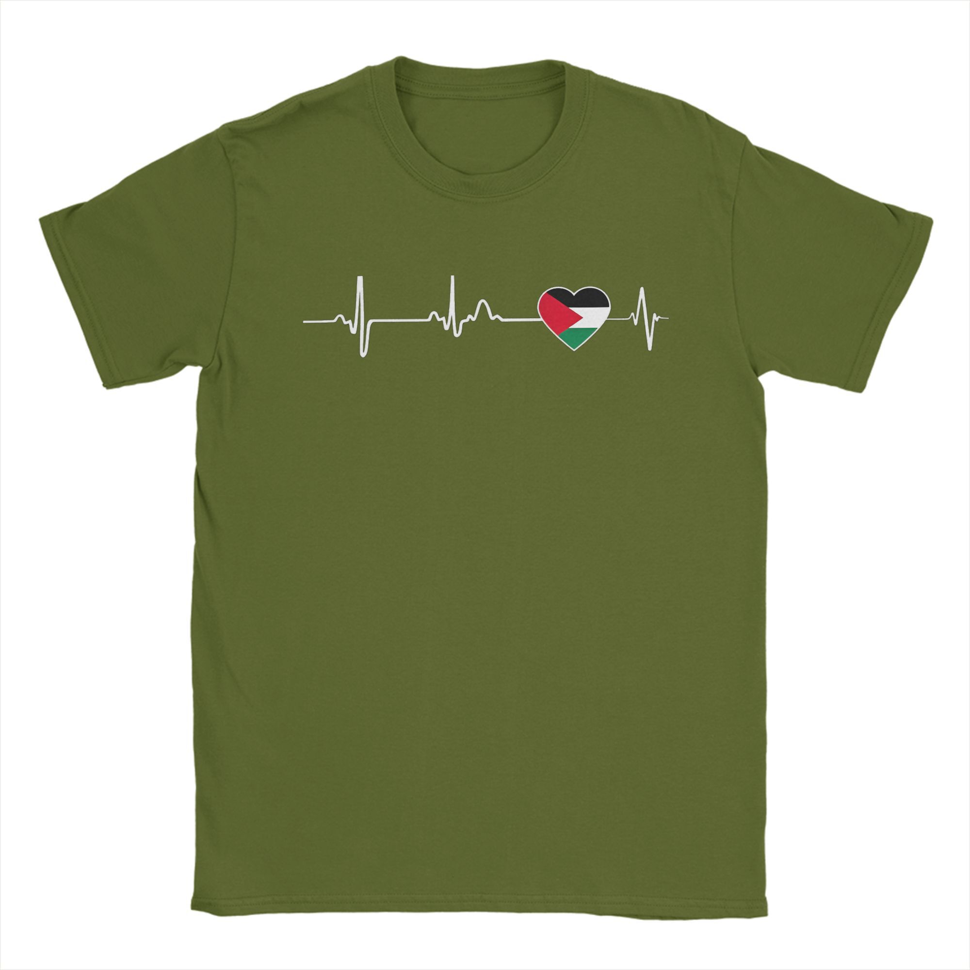

Men s Heart beat Palestine Gaza T Shirts Pure Cotton Clothes Fashion Short Sleeve Crew Neck Tees Plus Size T-Shirt 3XL