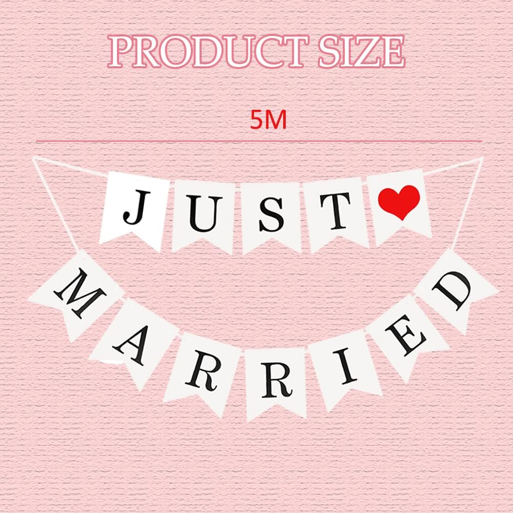 Just Married Car Decorations, Just Married Wedding Banner Set, Just Married Sign Banner Car Decorations Fit for Honeymoon Wedding, Photo Props and