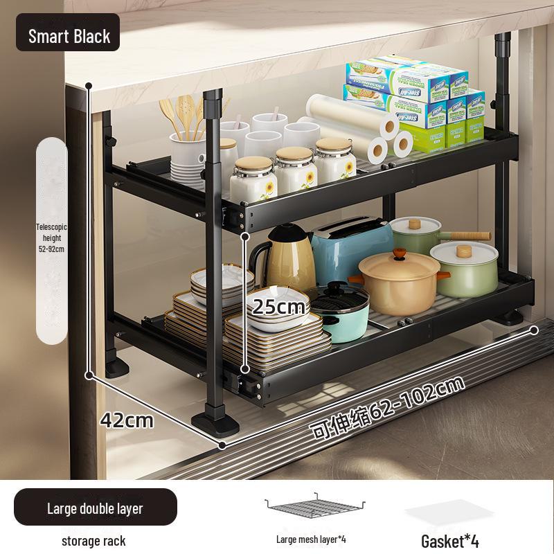 Under-Sink Kitchen Cabinet Storage Rack with Drawer and Tiered Basket