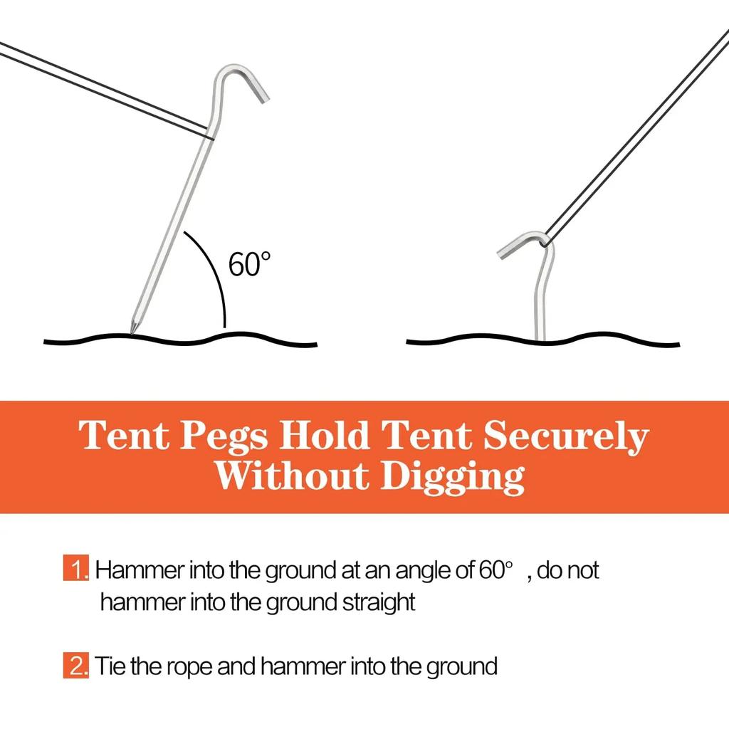 10 peças de estacas de alumínio para barraca com ganchos, estacas de lona para acampamento ao ar livre, estacas de solo, estacas de barraca duras e leves, toldo