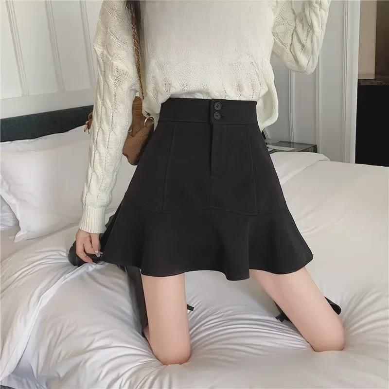 

2023 Новая черная юбка-трапеция с высокой талией и оборками для женщин - Осенний стиль 3XL чёрный