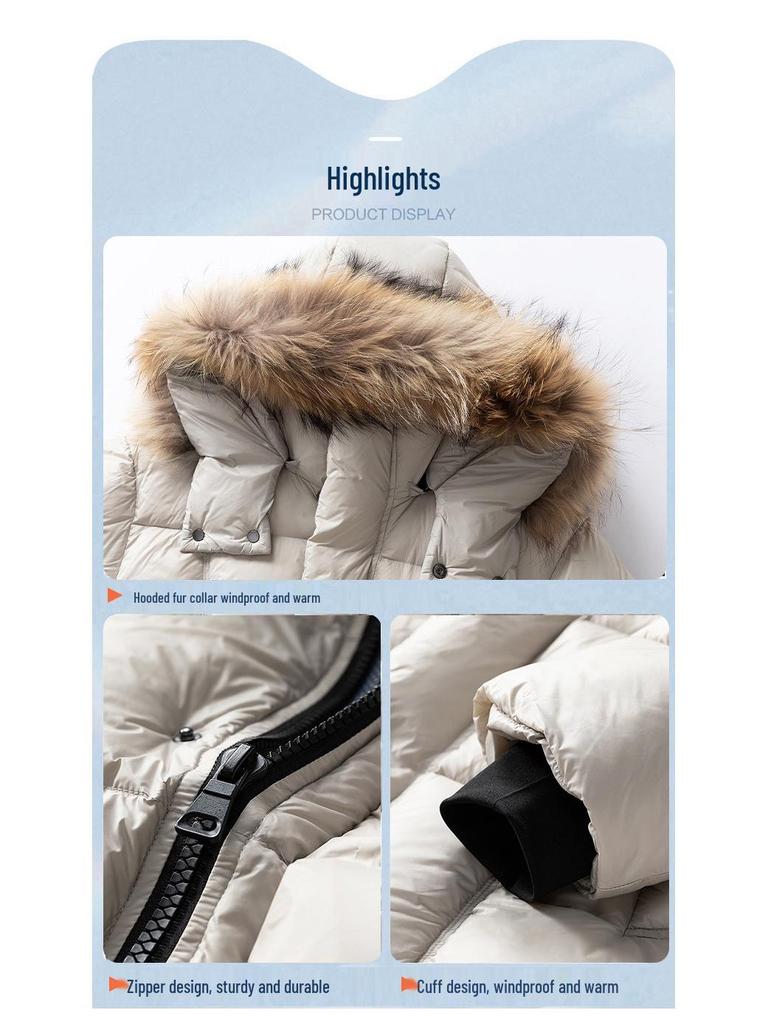 2025 Wintermode: Dicke Daunenjacke mit großem Pelzkragen, 90 % weiße Entendaune, Vielseitig & Warm, Kältebeständige Oberbekleidung