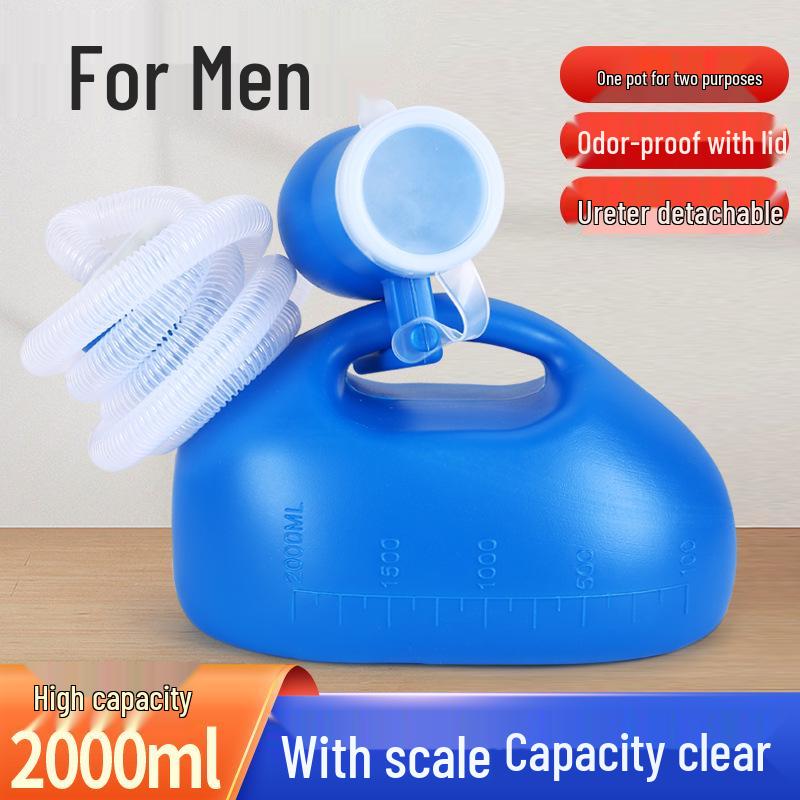 Men's 2000ML Large Plastic Urinal Bedpan with Tube, Scale, and Lid
