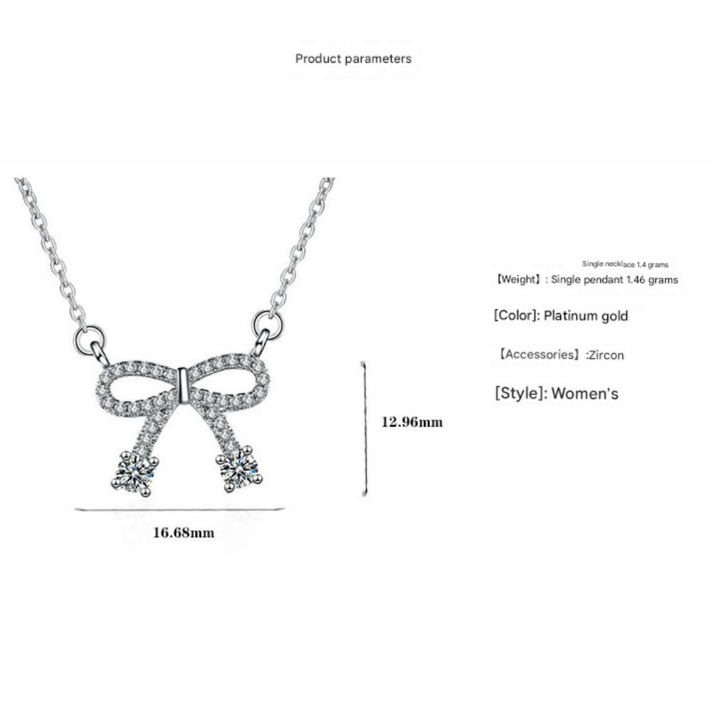 925 Silver Clavicle Necklace Shining Zircon Bowknot Pendant Women Jewelry Gift for Birthday Party