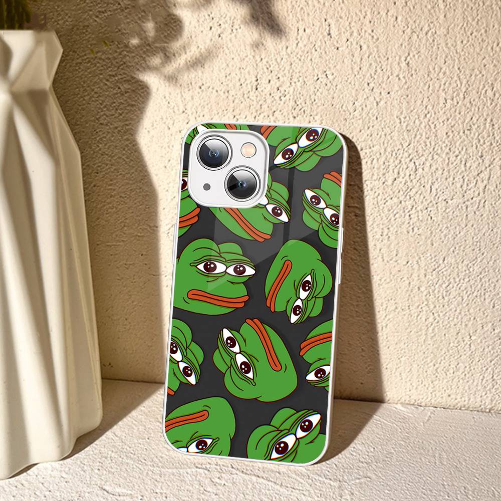 P-Pepes The Frog Face Cartoon Tempered Glass For Iphone 14 13 12 11 Pro Mini XS MAX 14Plus X XS XR Fundas