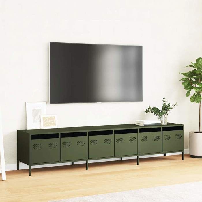 VidaXL TV Cabinet Olive Green 202x39x43.5 Cm Cold-rolled Steel, TV Bench, Metal Furniture, Multimedia Furniture, TV Buffet, 3307153