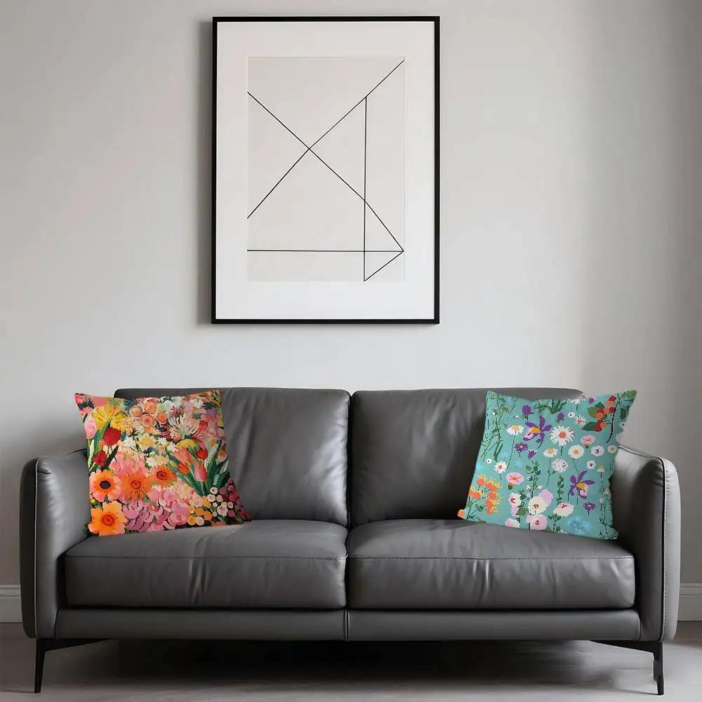 BLOMSTERMARKNAD Blomsterkonst Kudde Animekudde Soffsäng Huvudkuddfodral Kuddöverdrag 45x45 Cm Mode