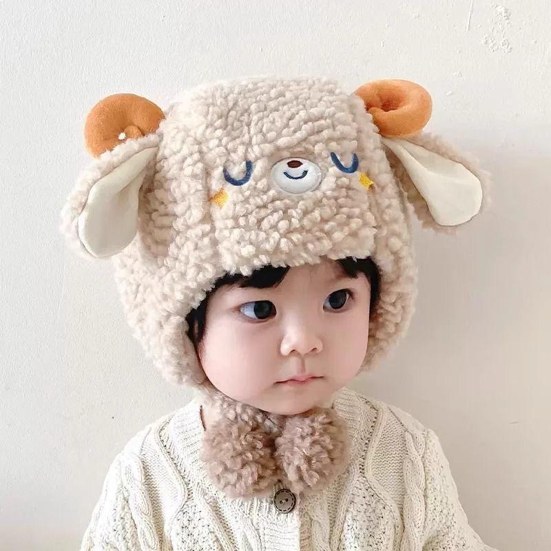 Baby hat autumn and winter cute lamb baby plush ear protection hat warm thickened boys and girls pullover hat winter