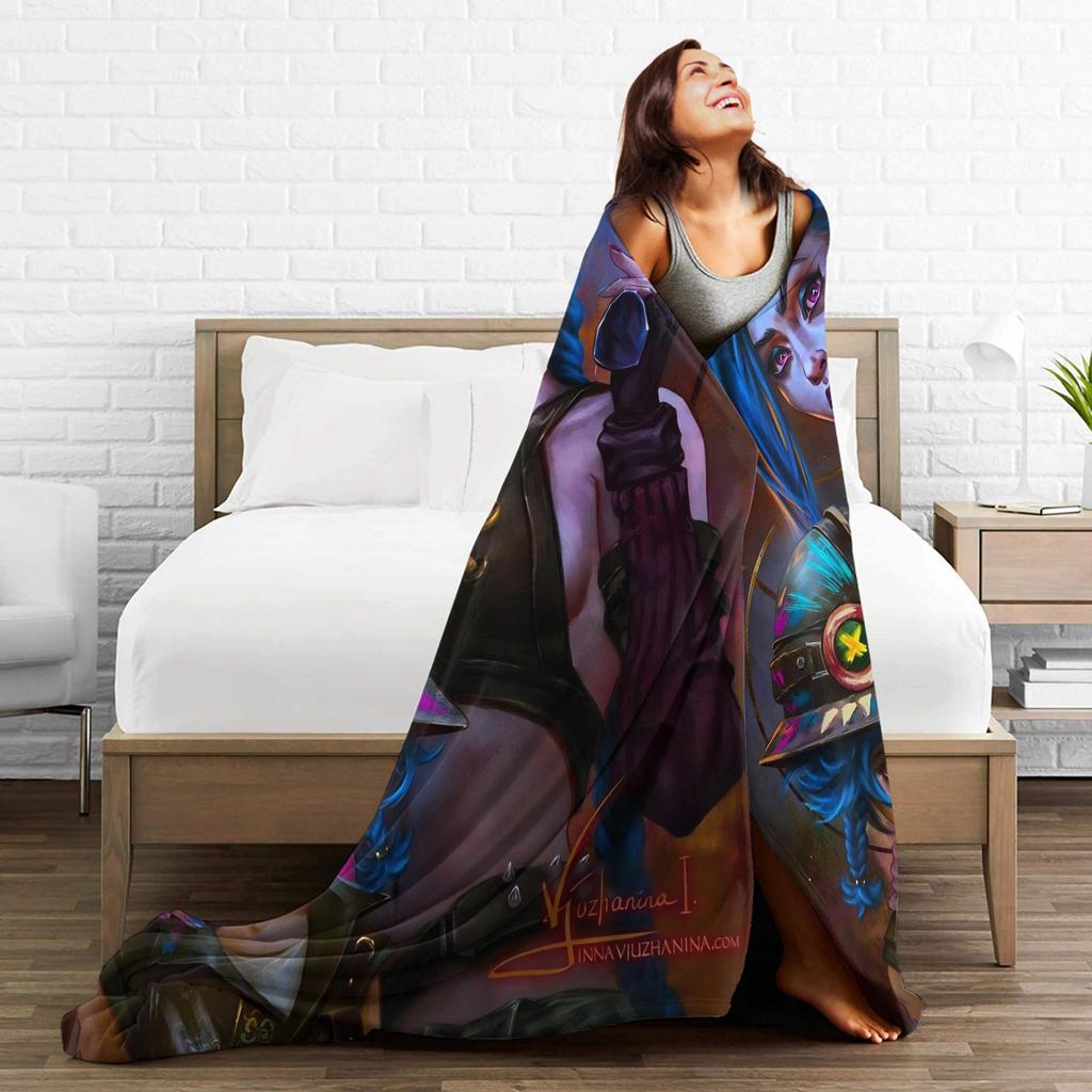 Arcane Vi Jinx Plush Blanket Girls Boys Flannel Throw Blanket For Living Room Warm Soft Design Quality Bedspread Gift