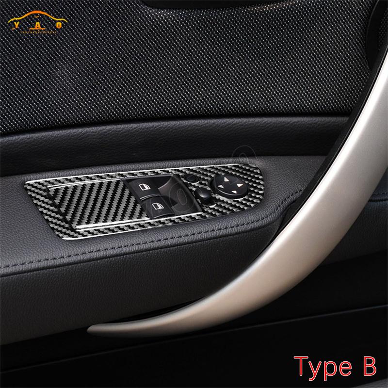 Carbon Fiber Window Lift Panel Tuning Cover Sticker For BMW 1 Series E81 E82 E87 E88 2008-2013 Car Interior Accessories