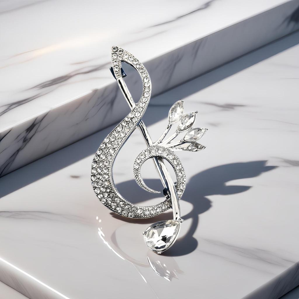 Exquisite Silver Music Note Brooch for Women - Fashionable Lapel Pin for Coats and Suits, Luxurious Accessory