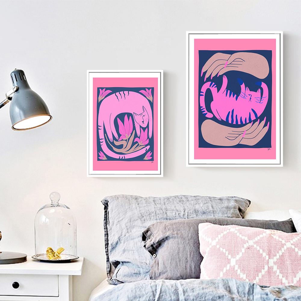 Fashion Smoking Cat Wall Art Pink Hipster Animal Cat Canvas Painting Nordic Posters And Prints Wall Picture For Kids Room Decor