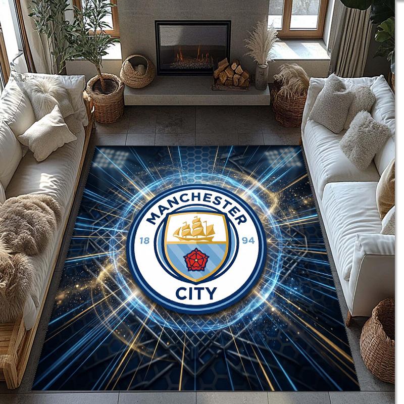 Manchester City Printed Flannel Area Rug Non Slip Soft Polyester Floor Carpet Indoor Decor Mat for Bedroom Living Room Sofa