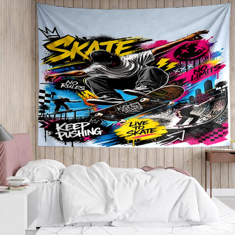 Tapisserie avec Impression Skateboard, Toile de Fond, Installation Facile, Idéale pour Chambre à Coucher, Bureau et Salon, avec Décor Mural Esthétique.