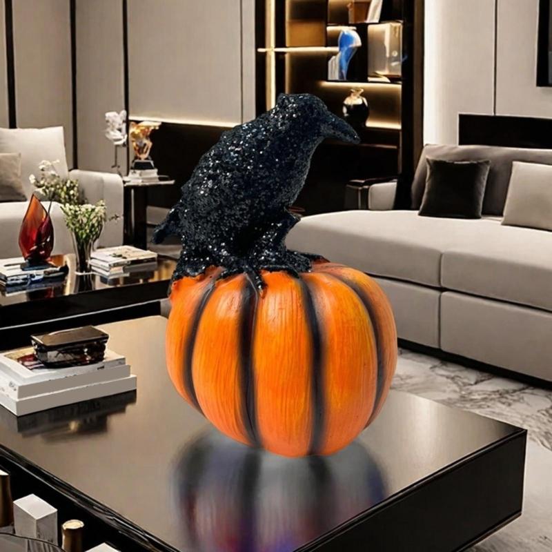 Festival Crow And Pumpkin Resin Statue Halloween Decoration For Indoors Outdoor Party Homes Decors
