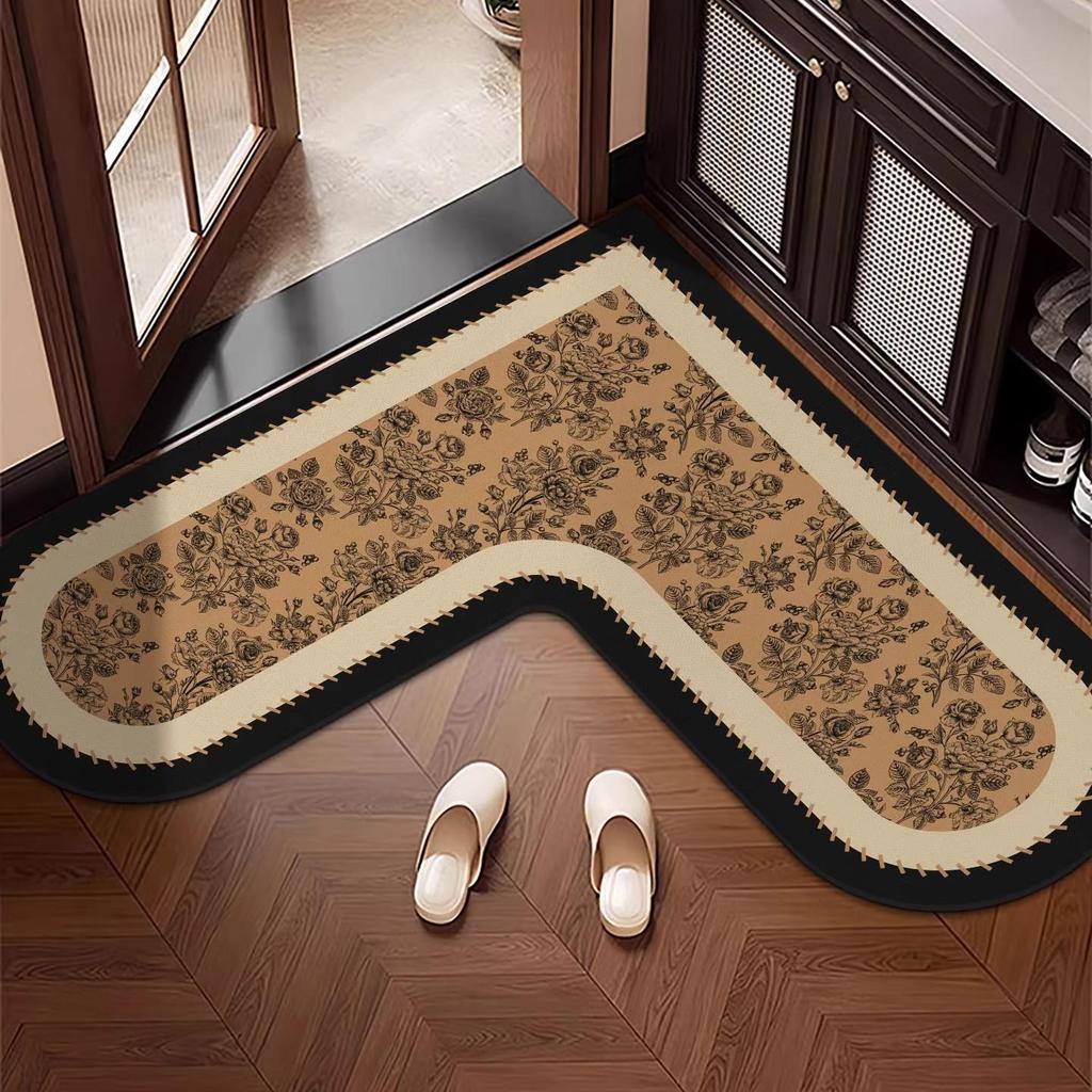 Pre-owned L-Shaped Non-Slip Bathroom Mat - Stain-Resistant, Water-Absorbent, Diatomaceous Earth Foot Wiping Door Mat