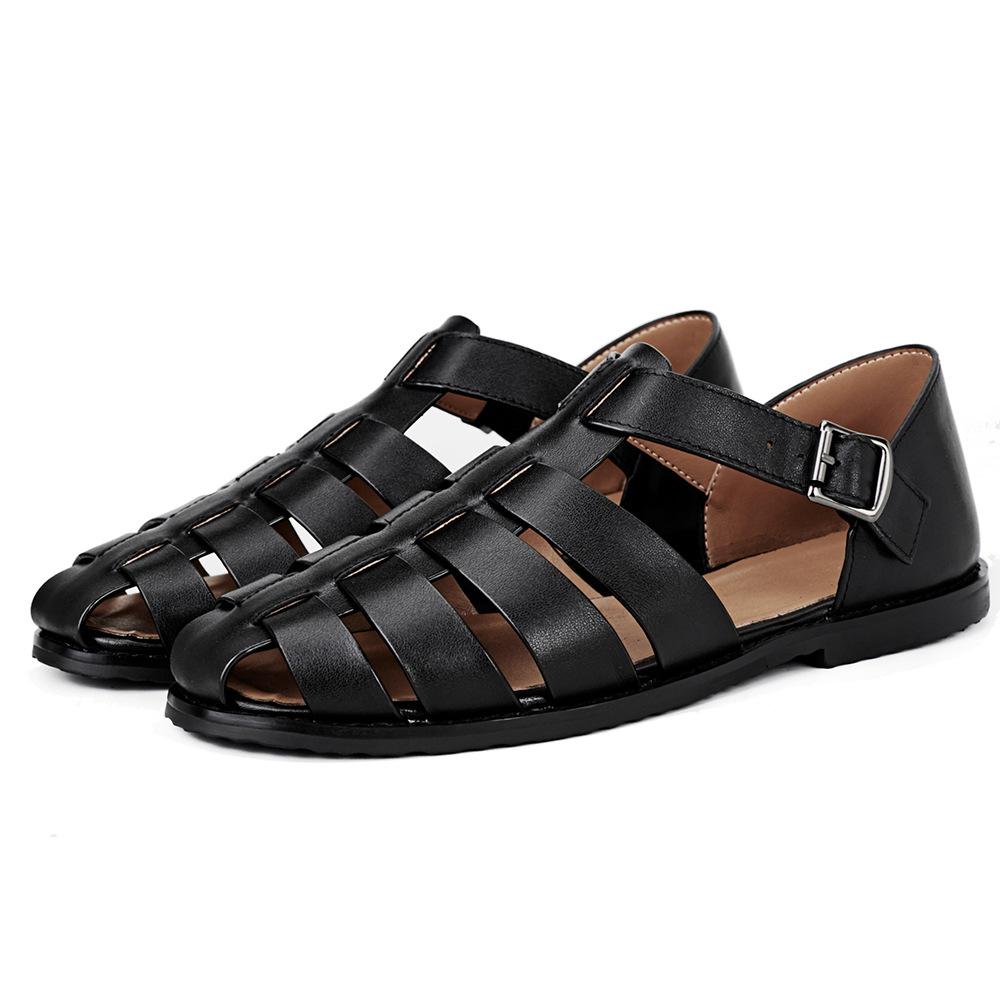 Leather Business Breathable Hollow Bag Head Leather Sandals Trend Breathable Casual Hole Shoes Men'S Roman Sandals