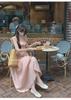 Women's Sweet Pink Ruffle Sleeve Square Neck Cinched Waist Long Dress - Summer 2026