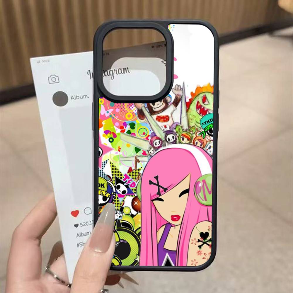 Japan T-Tokidokis Black Silicone Hard Plastic Phone Case For Iphone 17 Air 16 15 14 13 12 11 Pro Max PC+TPU Case
