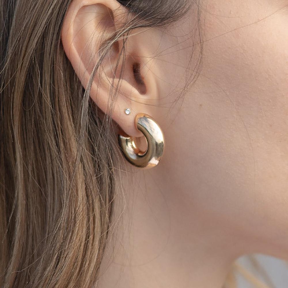 Gold Color Stainless Steel Hoop Earrings For Women Ear Drop Stud