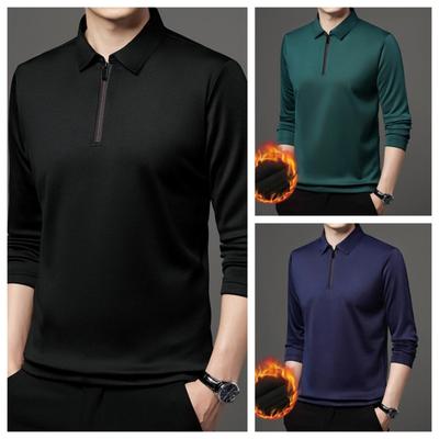 New T Shirt Zipper Polo Shirt Male Fashion Turn-Down Collar Long Sleeve Business Men Clothes