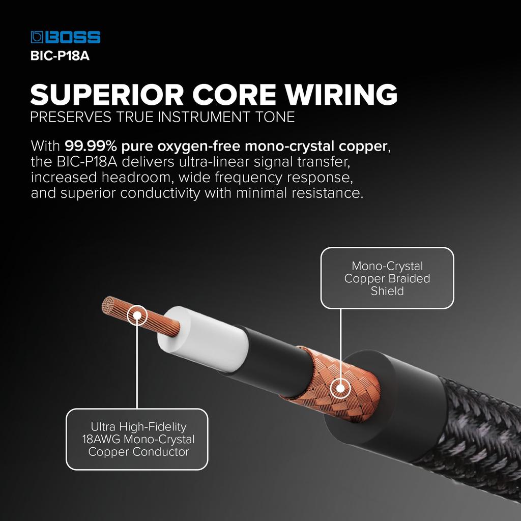 BOSS BIC-P18A Guitar Cable, 5.5m, Straight-to-L-shaped Plug