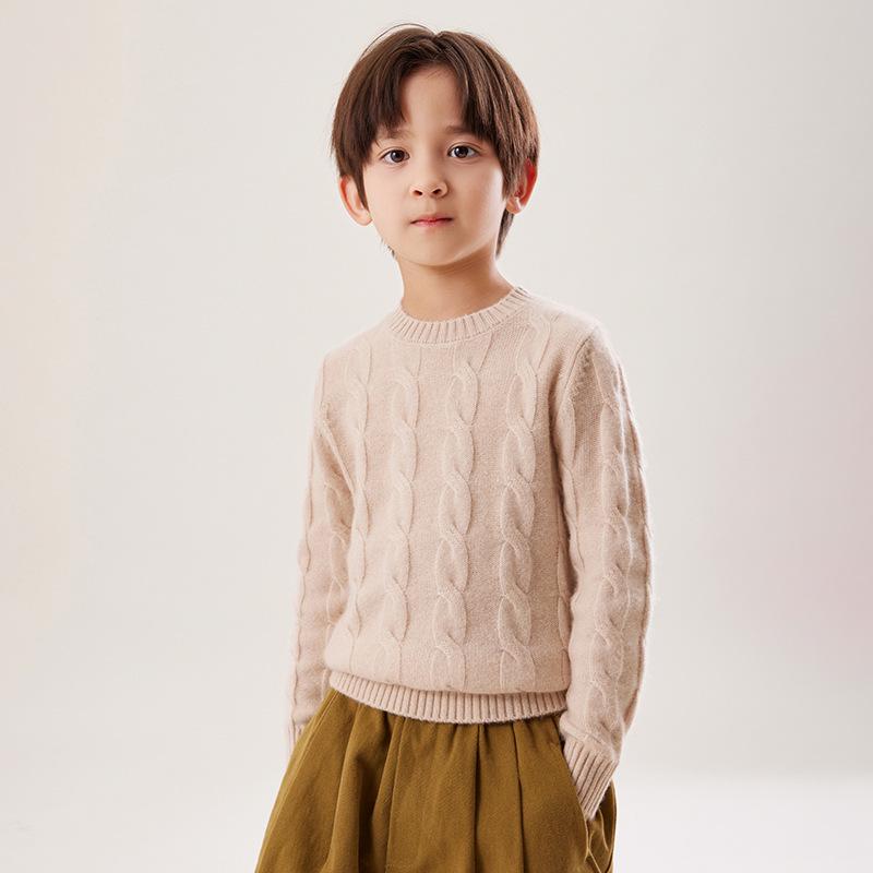 

New Year Double-Strand Cable Knit Cashmere Sweater for Boys & Girls, Winter Thick Base Layer. 170 cm