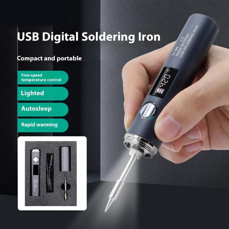 USB Soldering Iron Adjustable Temperature Rapid Heating Welding Tool for Home Repairs and Small Electronics Projects