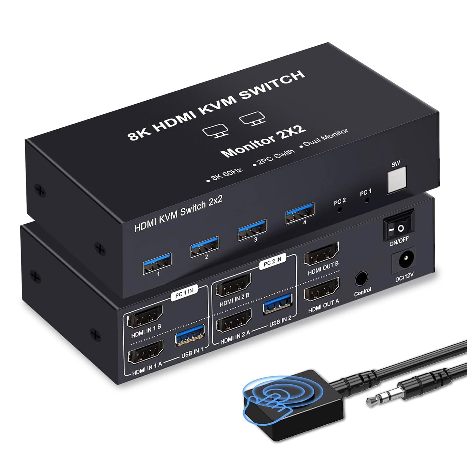 2PC Switch 2 Monitor Simultaneous KVM Switch SW721 4K 144Hz Dual Monitor Simultaneous Output 4 Ports Printer Sharing Mode Supports Multiple Monitor