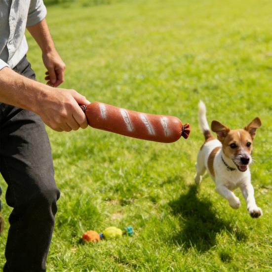 Robustes quietschendes Hundespielzeug für aggressive Kauer Unzerstörbares Trommelstock-Wurstförmiges Latex-Kauspielzeug für kleine, mittlere und große Rassen
