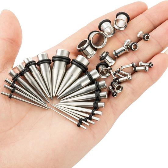 Kit 36 buc. conuri pentru dilatarea urechii, dilatatoare din oțel inoxidabil, bijuterii pentru piercing corporal