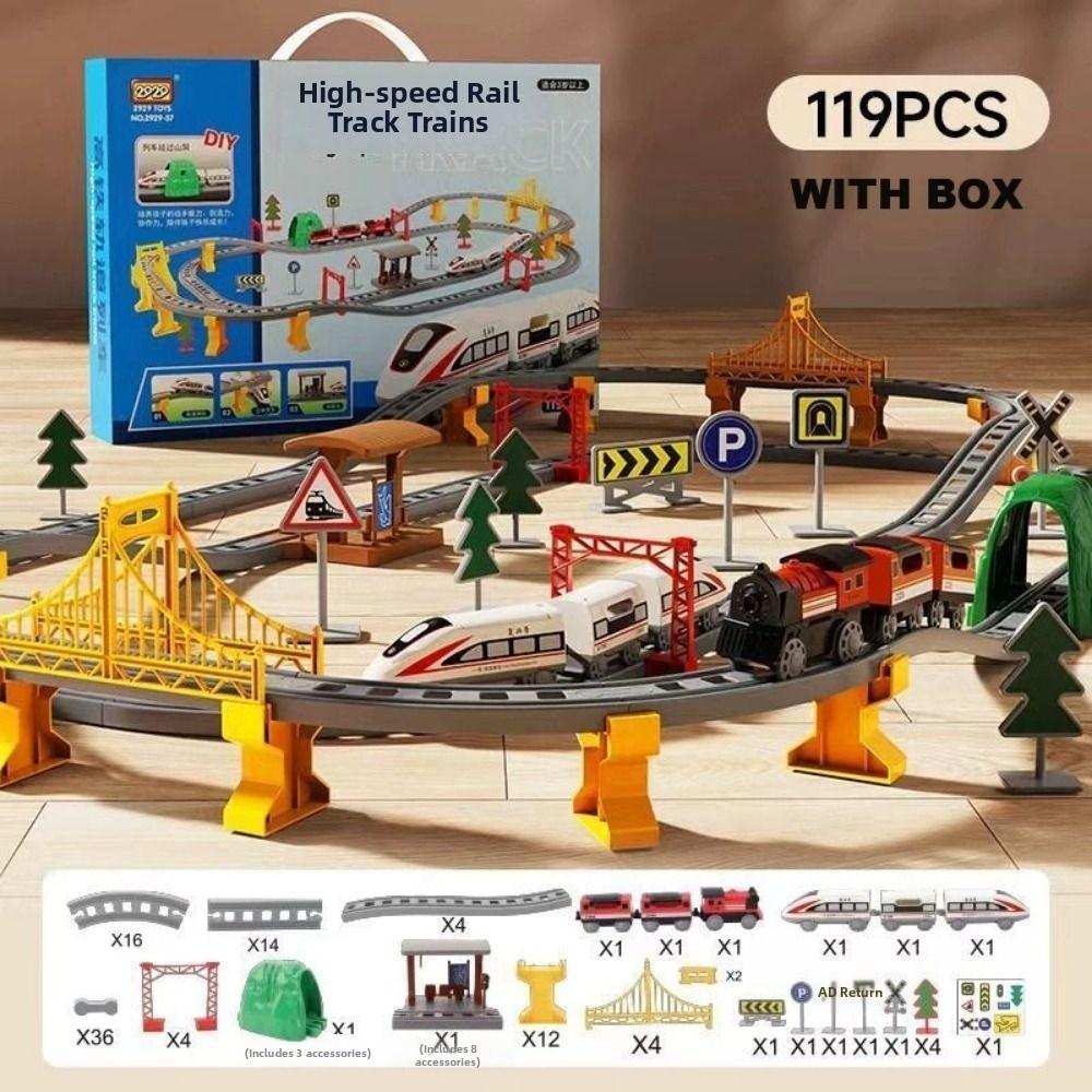 with Box Train Toys Set Plastic Kids Electricity Track Rail Car Toys