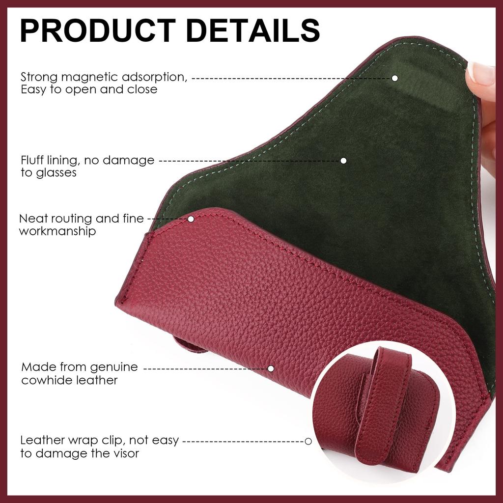 Car Visor Sunglasses Leather Car Glasses Holder Visor Accessory Glasses Holder Glasses Storage Box Holder, Clip, (Red)