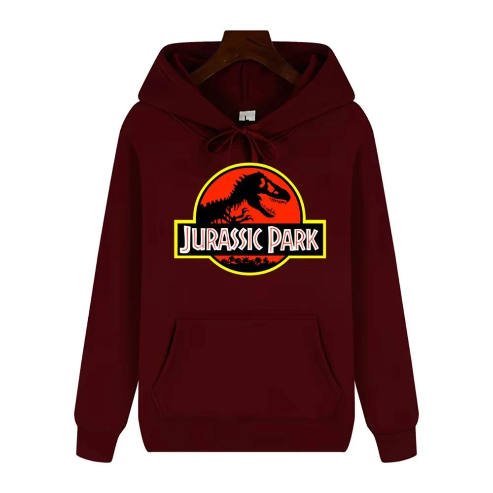 2025 Men's High-end Quality Jurassic Park Pattern Print Autumn Winter Thick Warm Outdoor Hooded Hoodie Harajuku Leisure Fashion