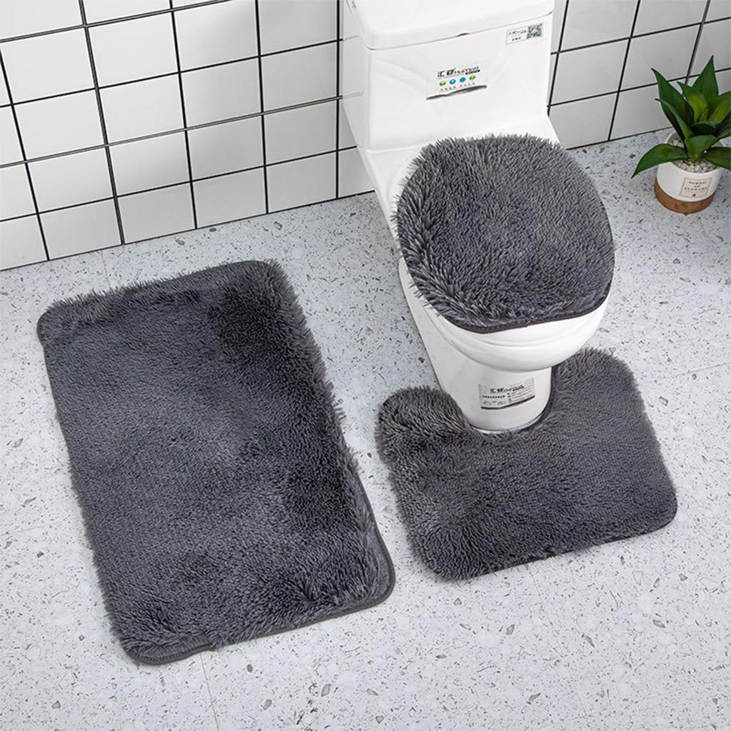 Bathroom Rug Set 3 Piece Includes Non Slip Bath Mat Contour Rug and Toilet Lid Cover Soft Shaggy Microfiber Absorbent Mat for Home Hotel Use