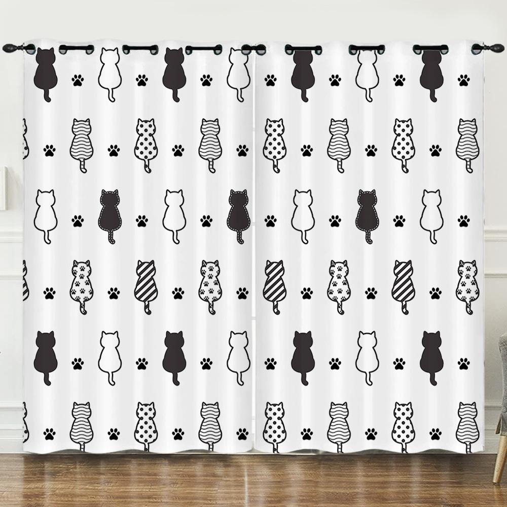 Curtain Cartoon Animal Animation Kitten 3D Digital Printing Blackout Curtain 3D Three-Dimensional Printing