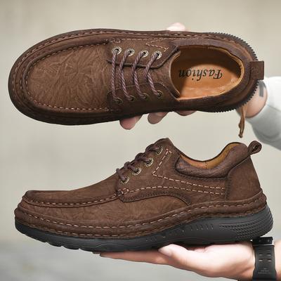 Genuine Leather Mens Loafers Anti-slip Rubber Man Casual Shoes Vintage Style Walk Shoes Slip-On Hiking Footwear Luxury Moccasins