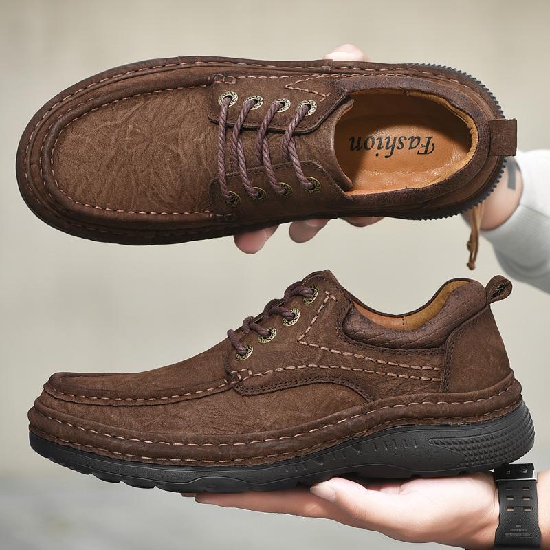 Fashion Genuine Leather Mens Loafers Anti-slip Rubber Man Casual Shoes Vintage Style Walk Shoes Slip-On Hiking Footwear Luxury Moccasins