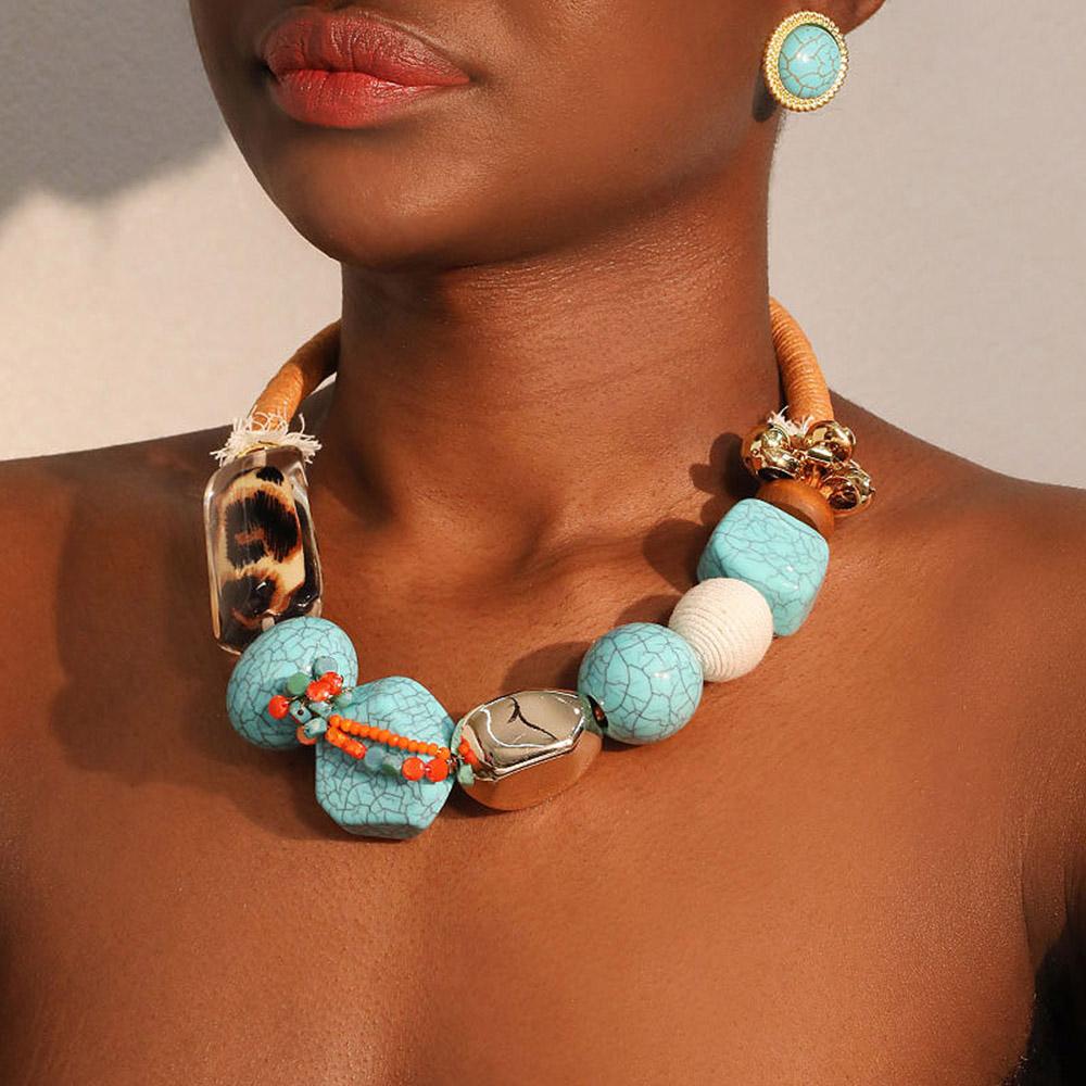 New Bohemian Statement Big Beads Necklace Handmade for Women Girl Gift Beach Party Jewelry