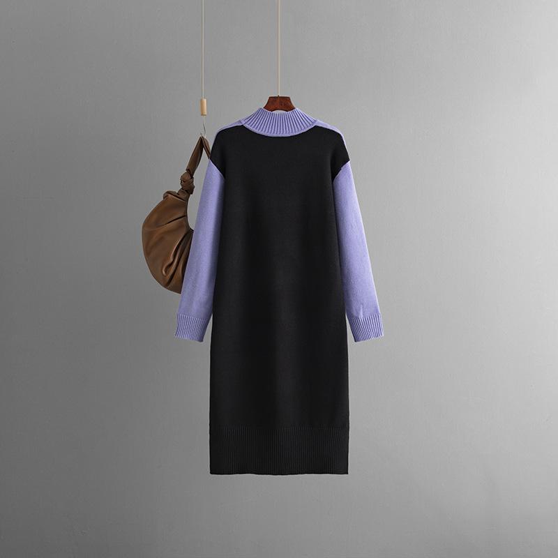 Höst Vinter Bekväm Ledig Vind Lös Hög Krage Tröja Kostym Dam Långärmad Stickad Vid Klänning