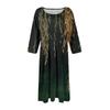 Women's Casual Fashion Round Neck Three-quarter Sleeve Floral Print Midi Dress