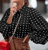 1116 European and American Fashion Style Lapel Polka Dot Loose Top Lantern Sleeve Chiffon Shirt Women's Long Sleeve Shirt
