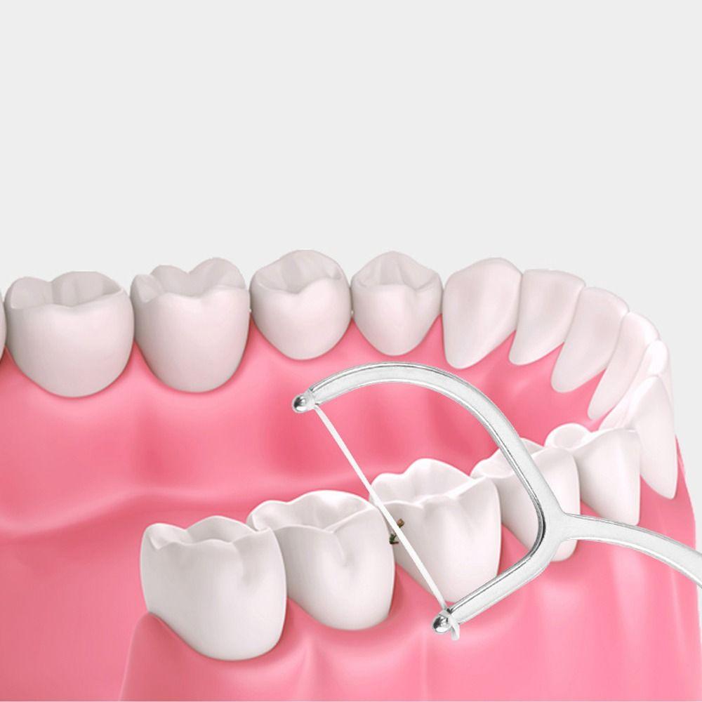 Portable Stainless Steel Toothpicks Reusable Tooth Floss Teeth Cleaner Handle Tooth Flossing  Floss