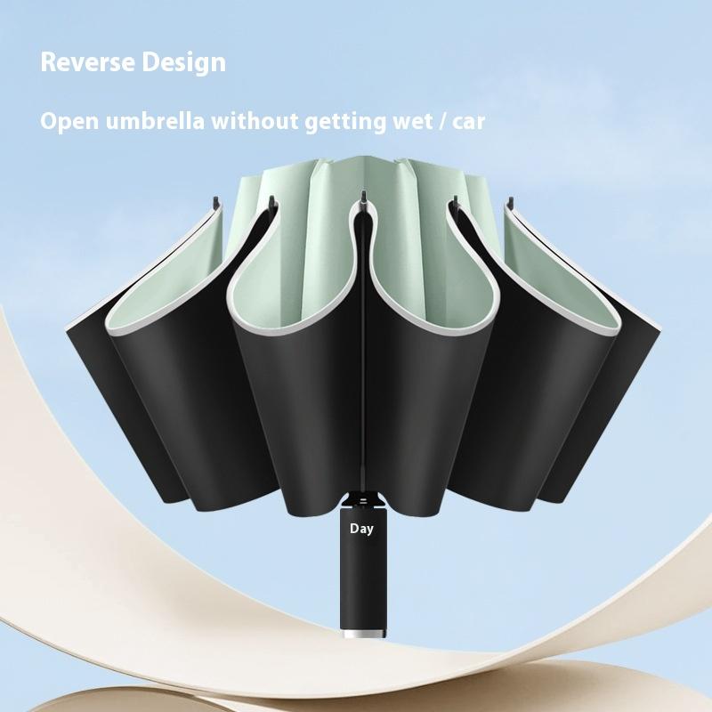 10-Bone Automatic Reverse Umbrella with Reflective Strip & Luminous Design Classic Business Advertising Gift Sunny Umbrella Logo