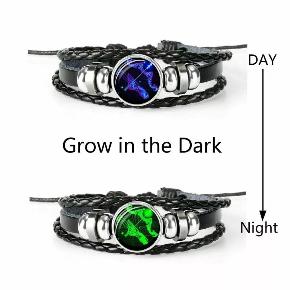 12 Constellation Zodiac Sign Charm Luminous Bracelets Men Women Vintage Multilayer Wrap Leather Bracelet Bangle Birthday Gift