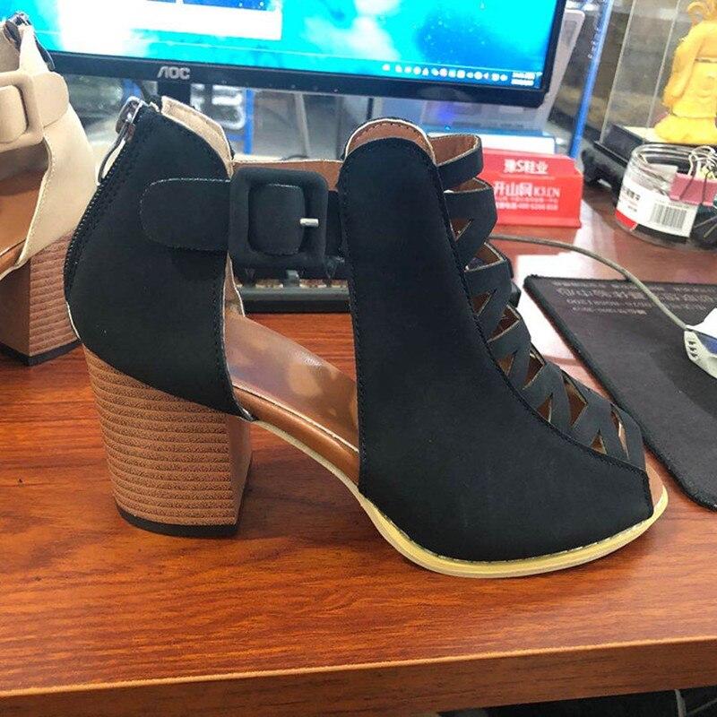 Roman Hollow Sandals Mid -Heel Summer Pull -On Buckle Women 'S Shoes Artificial Open Toe Casual Wedding High Heels Ladies Sandals
