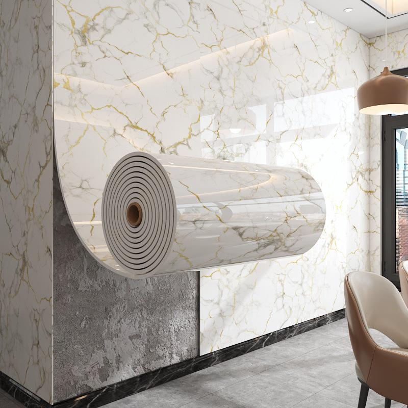 Waterproof Self-Adhesive Marble Tile Wall Sticker for Bathroom, Kitchen & Living Room - Moisture-Proof Wallpaper Renovation.